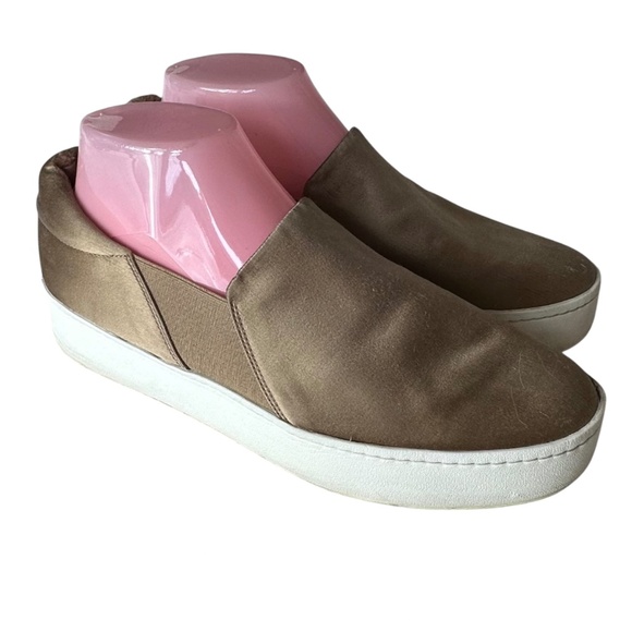 Vince Warren Platform Sneaker Shoes Loafers Sz 9 Tan Gold Satin Fawn Slip On - Picture 4 of 11